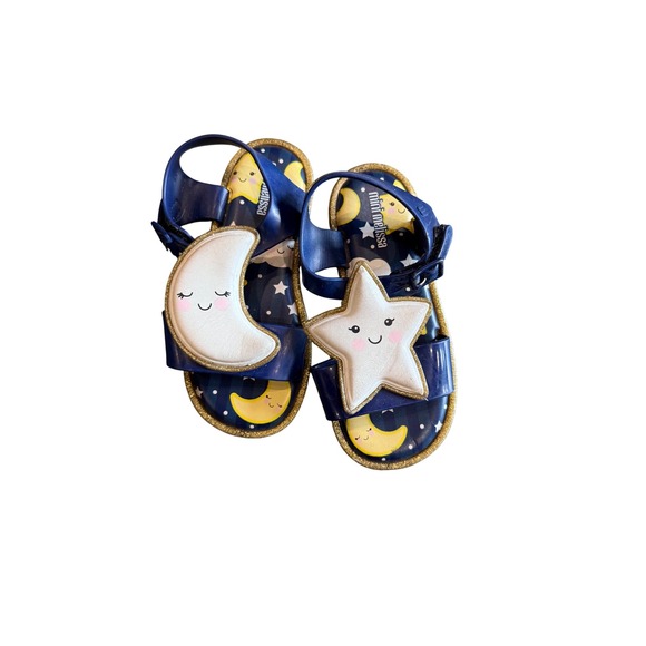 Mini Melissa Girls Sandals Navy Blue Moon Star Applique Glitter Adorable - Picture 1 of 1